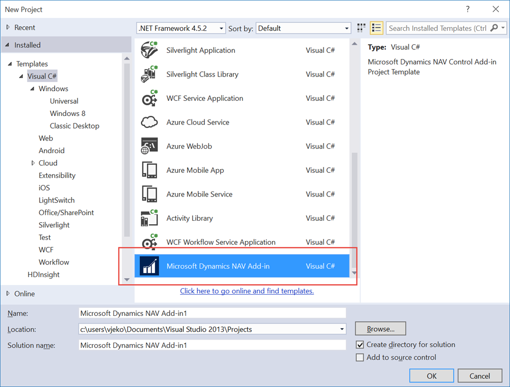 Visual Studio Control Add-in Project Template – 